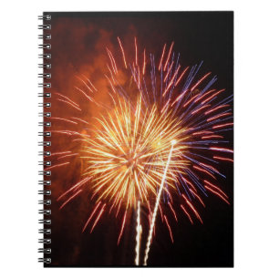 Caderno Espiral Fogos de artifício vermelho, branco e azul I Patr