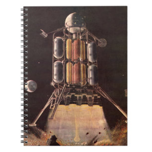 Caderno Espiral Foguete de Ficção Científica Vintage Descolando do