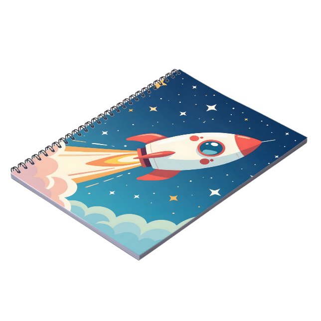 Caderno Espiral Foguete espacial fofo decolando (Left Side)