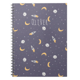 Caderno Espiral Foguetes Espaciais Luas e Nome Personalizado em Ro