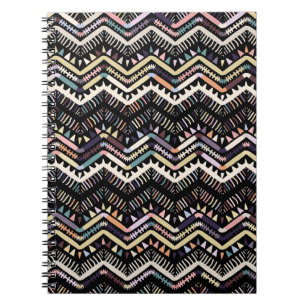 Caderno Espiral Folclore geométrico Ikat, padrão asteca tribal.