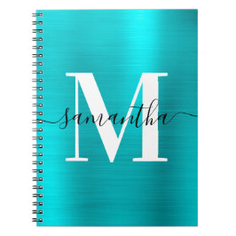 Caderno Espiral Folha Azul Turquesa, de Monograma Branco e Preto