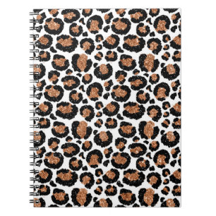 Caderno Espiral Folha branca e dourada Chita - Padrão-Leopardo