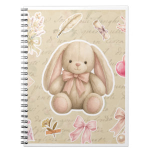 Caderno Espiral Folha de Adesivos Coelhinho Vintage - Laços Rosa,