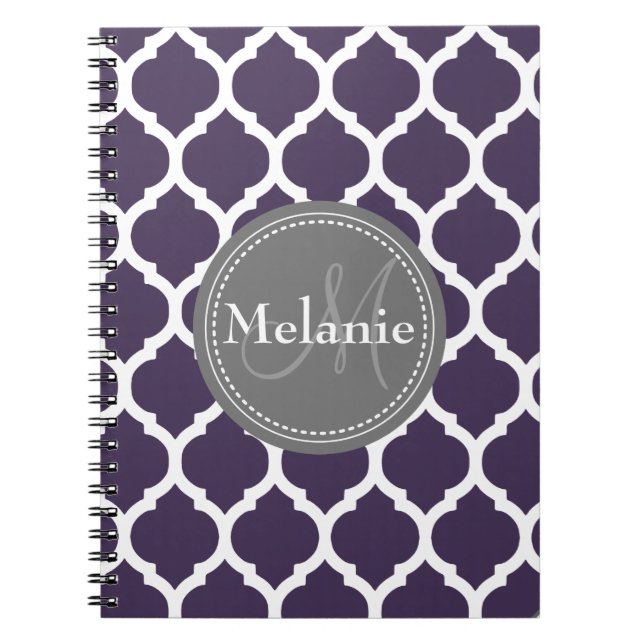 Caderno Espiral Folha de Cinza e roxo monograma (Frente)