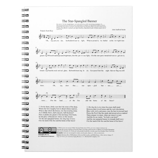 Caderno Espiral Folha de Música do Hino Nacional de Banner com Esp (Frente)