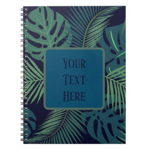Caderno Espiral folha de palmeira tropical-escura moderna, folhas