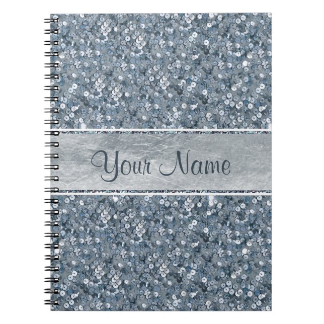 Caderno Espiral Folha de prata personalizada chique dos Sequins (Frente)