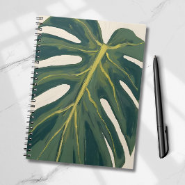 Caderno Espiral Folha Verde de Monstera Aquarela de Planta Botânic