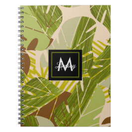 Caderno Espiral Folhagem da Selva Desenhada à Mão Folha Marrom