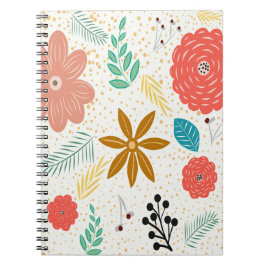 Caderno Espiral Folhagem de Flores de Vintagem Retroativa