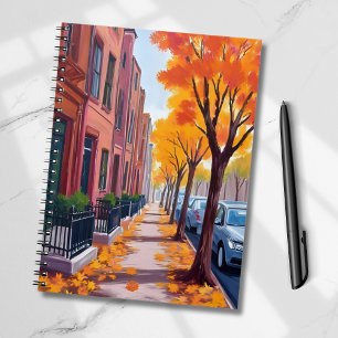 Caderno Espiral Folhagem de Outono de Boston Pintada em Aquarela
