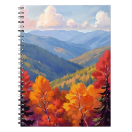 Caderno Espiral Folhagem de Outono | Paisagem Montanhosa em Aquare