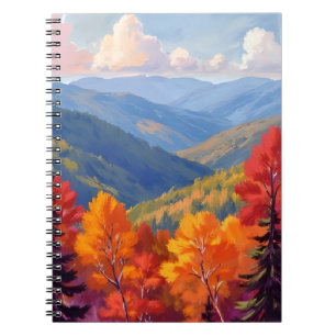 Caderno Espiral Folhagem de Outono Paisagem Montanhosa em Aquare