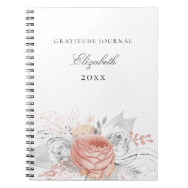 Caderno Espiral Folhagem de prata floral rosa de gratidão