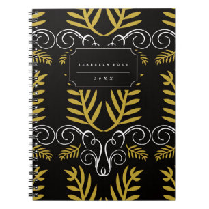 Caderno Espiral Folhagem Festiva Arte Deco Feriado Quimático Doura
