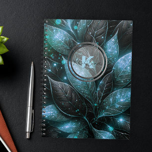 Caderno Espiral Folhagem Luminosa Elegante Luxuosa, Preta-Teal