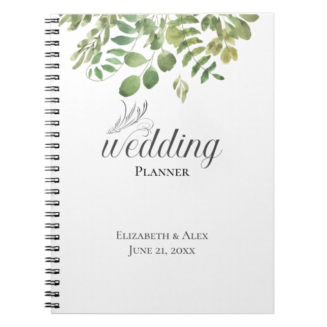 Caderno Espiral Folhagem Simples, Planner de Casamento (Frente)