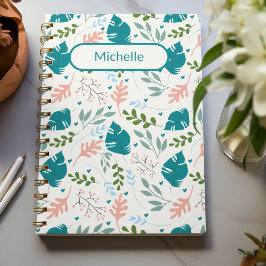 Caderno Espiral Folhagem Tropical Folhagem Primavera de Pastel Azu