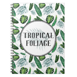 Caderno Espiral Folhagem Tropical Folhas de Palma e Aquarela Verde