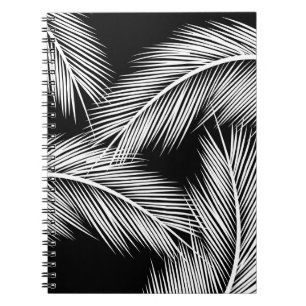 Caderno Espiral Folhas brancas de palma em fundo preto