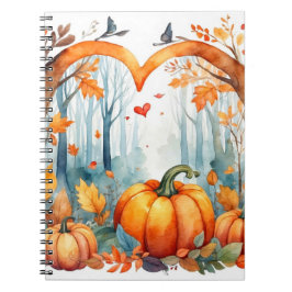 Caderno Espiral Folhas de Abóbora de Floresta de Aquarela