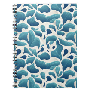 Caderno Espiral Folhas de Abstrato branco e azul Padrão costeiro