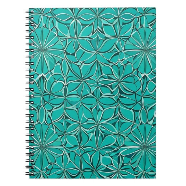 Caderno Espiral Folhas de Abstrato Verde e Teal (Frente)