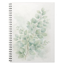 Caderno Espiral Folhas de Aquarela Botânica Pastel Greenery