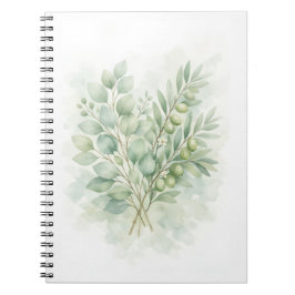 Caderno Espiral Folhas de Aquarela Botânica Pastel Greenery
