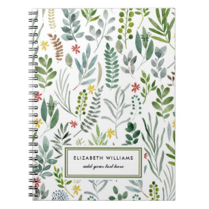 Caderno Espiral Folhas de Aquarela do Jardim Personalizadas