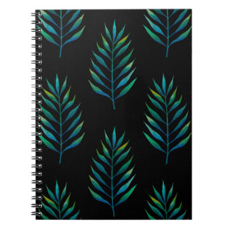 Caderno Espiral Folhas de aquarela verde sobre fundo preto