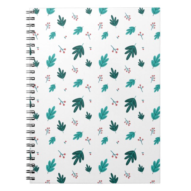 Caderno Espiral Folhas de Árvore Evergreen e Berries Red Holly (Frente)