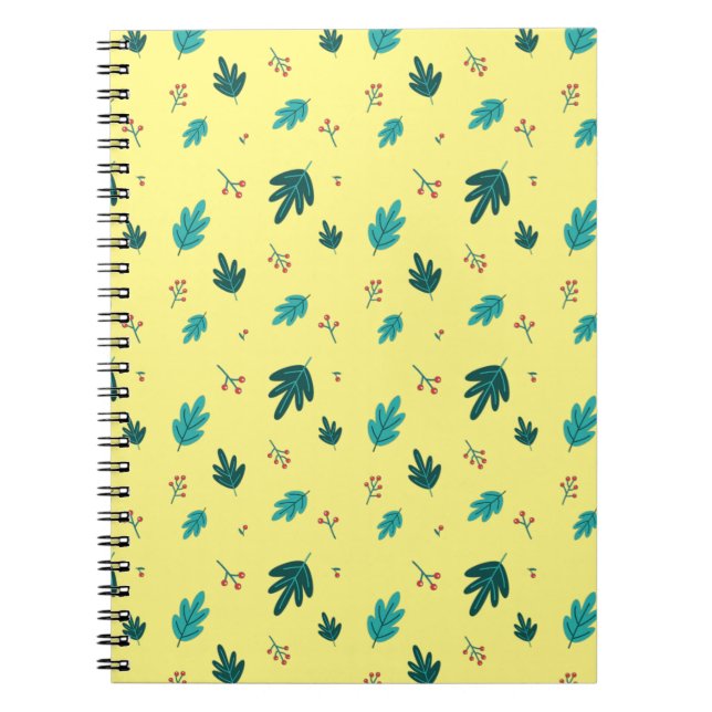 Caderno Espiral Folhas de Árvore Evergreen e Berries Red Holly (Frente)