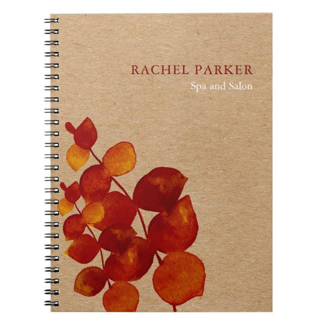 Caderno Espiral Folhas de Eucalipto Elegantes Kraft Rústico (Frente)