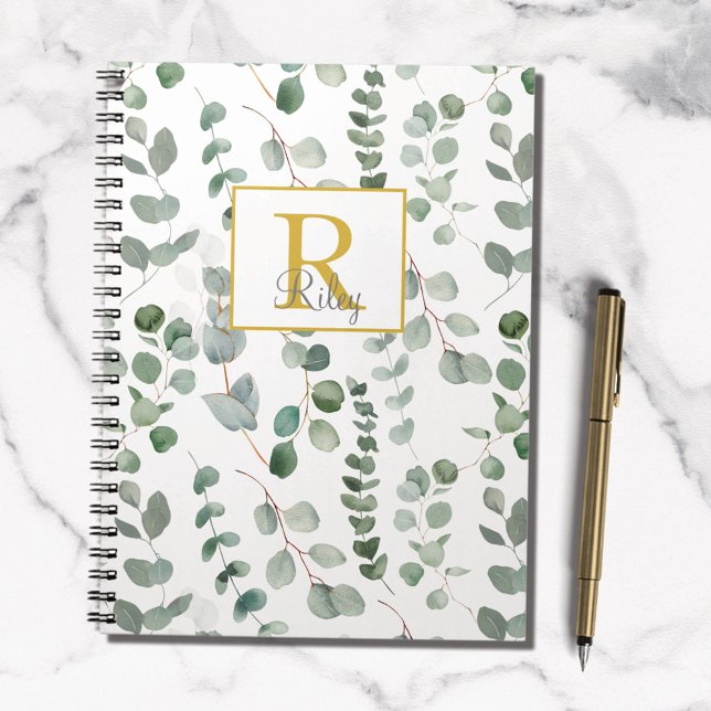 Caderno Espiral Folhas de Eucalipto Verde Monogram (In situ)