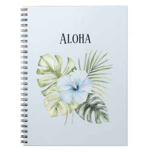Caderno Espiral Folhas de Flor de Hibisco Azul Claro Tropical Aloh