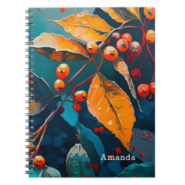 Caderno Espiral Folhas de madeira em queda pintadas. Nature floral
