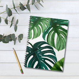 Caderno Espiral Folhas de Monstera | Aquarela Moderna Simples