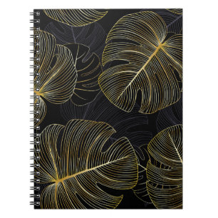 Caderno Espiral Folhas de monstera ouro, floral romântico sem cost