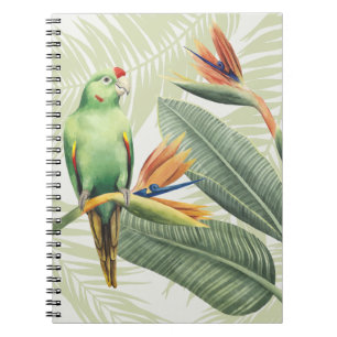 Caderno Espiral Folhas de Palma com Pássaro Verde