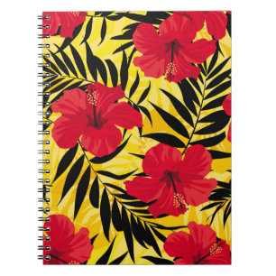 Caderno Espiral Folhas de palma de flores tropicais, padrão de col