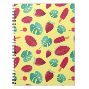 Caderno Espiral Folhas de picolé, cereja, morango e melancia