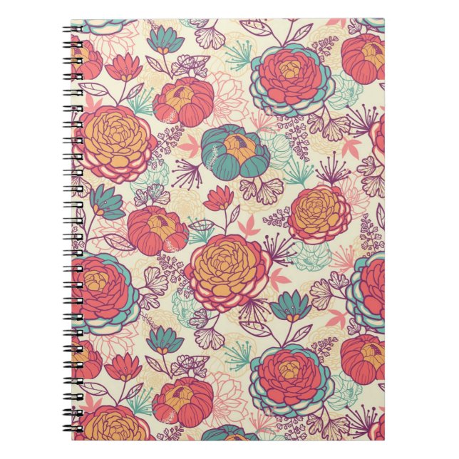 Caderno Espiral Folhas e flores de pénia (Frente)
