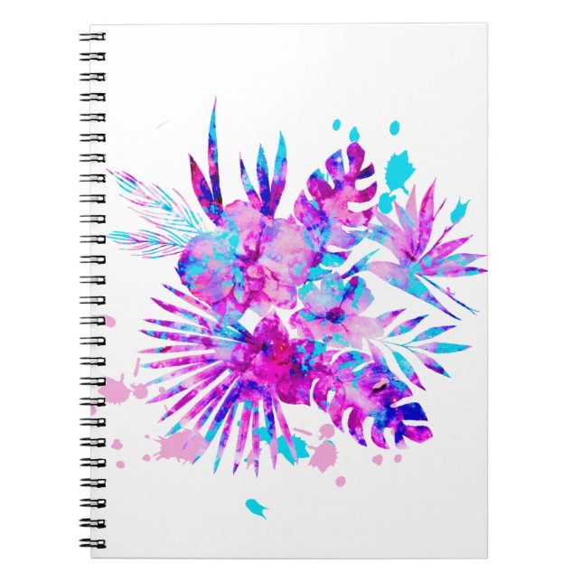 Caderno Espiral Folhas e Flores Tropicais (Frente)