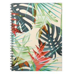 Caderno Espiral Folhas e flores tropicais: padrão vibrante