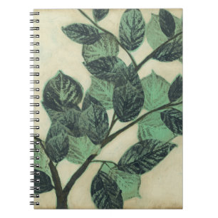Caderno Espiral Folhas e ramificações no plano de fundo da Cream