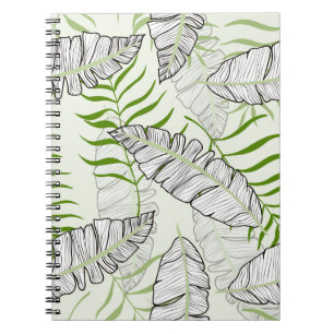Caderno Espiral Folhas exóticas sobre fundo verde. Prato tropical