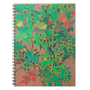 Caderno Espiral Folhas secas, floral de outono, verdes, amarelas e