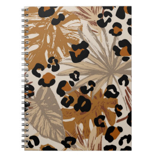 Caderno Espiral Folhas tropicais abstrato e camouf-leopardo-grunha